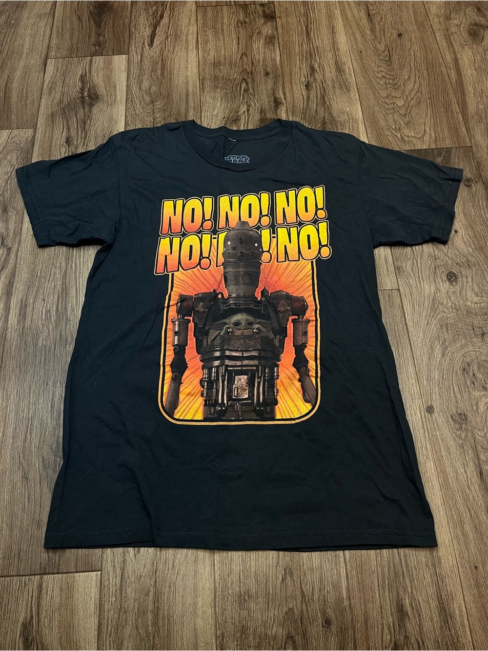 Star Wars Black Graphic Tee with K-2SO and Grogu NO! Panel